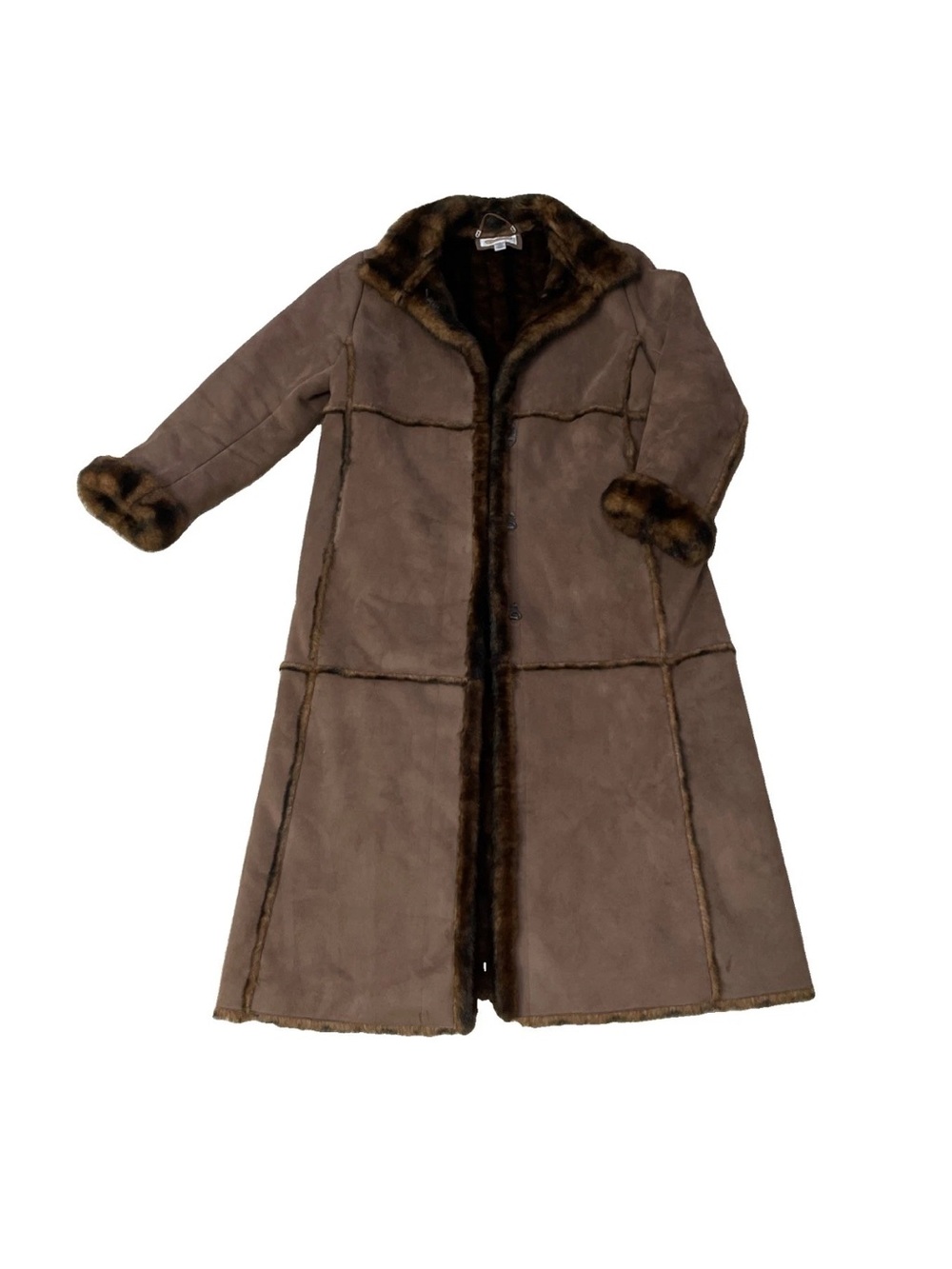 Vintage Talbots Suede & Faux Fur Penny Lane Long Coat Women’s L 90s Y2K Fall